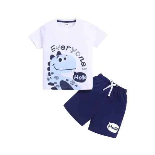 Image of LITTLE NINJA Dinosaur Printed Cotton T-Shirt Shorts Set