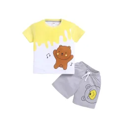 LITTLE NINJA Cotton Half Sleeves Bear Shorts Set