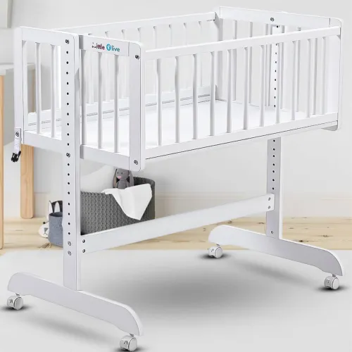 Image of Little Olive Cozy Wooden Newborn Cradle (White)