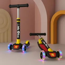 Little Olive Tikes New Adjustable Scooter with LED Lights, Foldable Design, Extra Wide Brakes (Multicolor)