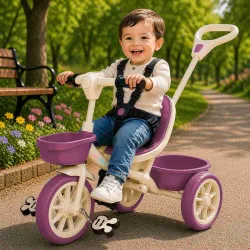 Little Olive Kids Tricycle with Parent Handle, Safety Harness & Basket