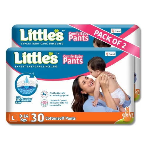 Image of Little's Baby Diapers L Size (Large) Pants Style | 9-14 kg | 60 Count - Pack of 2 | 