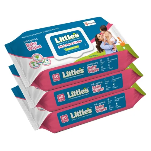 Image of Little's Soft Cleansing Baby Wipes with Lid 80 Wipes x Pack of 3 