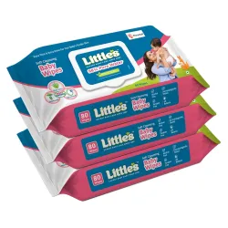 Littles Soft Cleansing Baby Wipes with Lid 80 Wipes x Pack of 3 