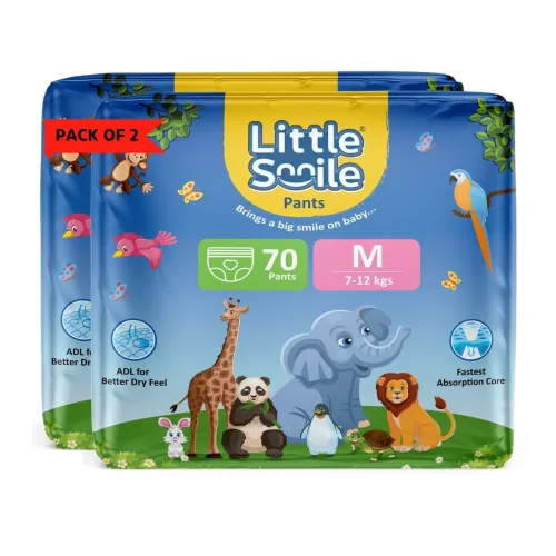 Image of Little Smile Baby Diapers Pant Style | Medium (M) Size | Ideal for 7-12 Kgs Baby | 140 Count- Odorless and Antibacterial