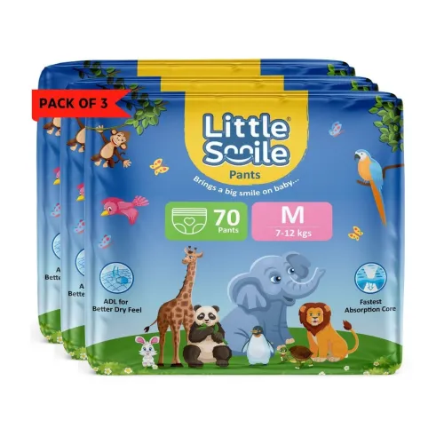 Image of Little Smile Baby Diapers Pant Style | Medium (M) Size | Ideal for 7-12 Kgs Baby | 210 Count- Odorless and Antibacterial
