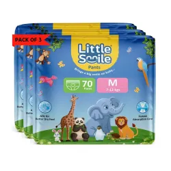 Little Smile Baby Diapers Pant Style | Medium (M) Size | Ideal for 7-12 Kgs Baby | 210 Count- Odorless and Antibacterial