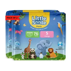 Little Smile Baby Diapers Pant Style | Small (S) Size | Ideal for 4-8 Kgs Baby | 152 Count- Odorless and Antibacterial L