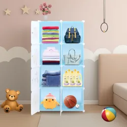 Little Olive 8-Cube Modular Kids Plastic Wardrobe - Blue Matte