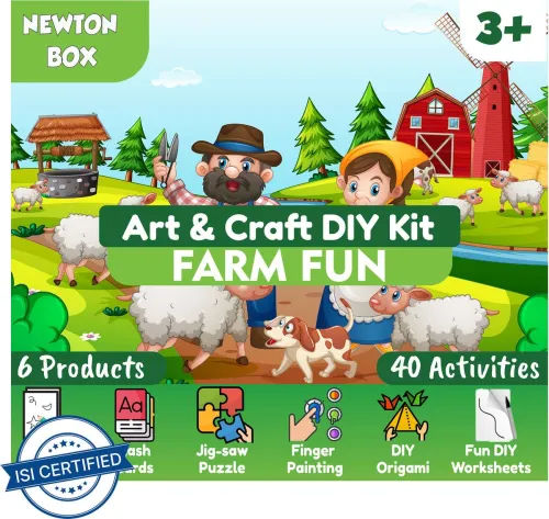 Image of Little Olive Newton Box 6 in 1 Art and Craft DIY Kit | Farm Animals Theme | 3 Years and above (Green)
