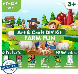 Little Olive Newton Box 6 in 1 Art and Craft DIY Kit | Farm Animals Theme | 3 Years and above (Green)