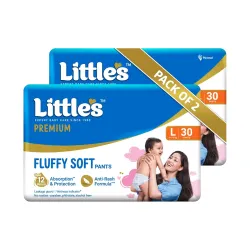 Littles Premium Baby Diapers L Size (Large) Pants Style | 9-14 kg | 60 Count