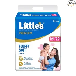 Little's Premium Baby Diapers M Size (Medium) Pants Style | 7-12 kg | 72 Count | Super Jumbo FluffySoft Baby Diaper with Leakage Guard, Wetness Indicator & 12 Hours Absorption