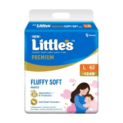 Littles Premium Baby Diapers L Size (Large) Pants Style, 62 Count