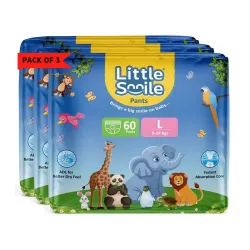 Little Smile Baby Diapers Pant Style | Large (L) Size | Ideal for 9-14 Kgs Baby | 180 Count- Odorless and Antibacterial 