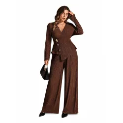 LITZO Women's Co-Ord Set | Stylish Matching Top & Bottom Set | Shirt and Pant Set for Women | Casual Two Piece Lounge Outfit | Office Wear Western Outfit (L-203-207)