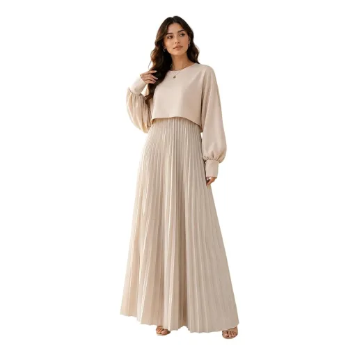 Image of LITZO Women's Georgette Solid Long Sleeve A-Line Maxi Dress