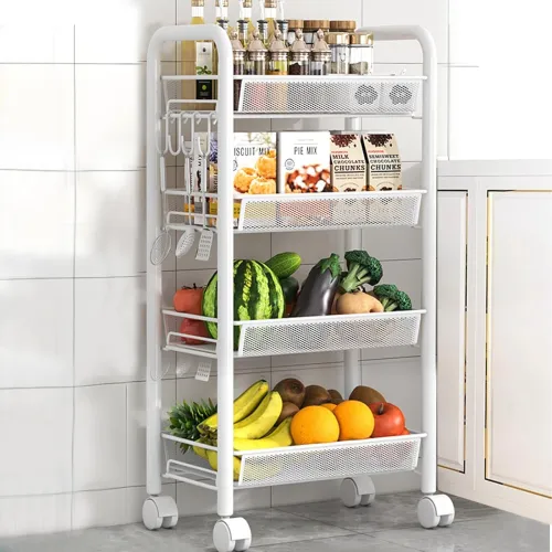 Image of LiveCool 4-Tier Steel Veggie Rack Trolley (White)