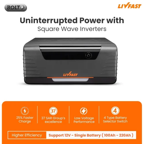 Image of Livfast Bolt+ 800VA 12V Square Wave Inverter with 25% Faster Charging Ideal for Home
