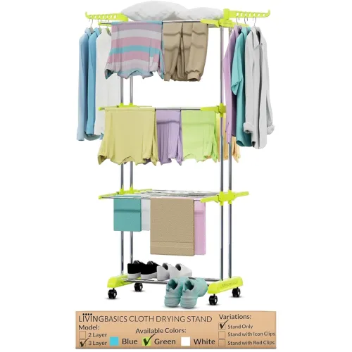 Image of LIVINGBASICS 3 Tier Foldable Cloth Drying Stand