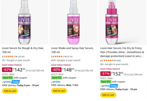 Image of Livon Hair Serum upto 72% Discount | Starting @ ₹142