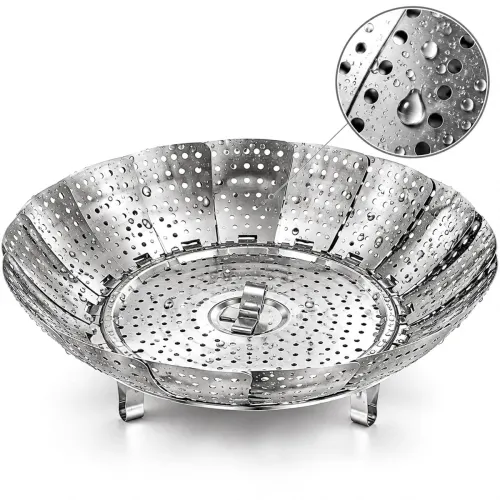 Image of Liznoriz Vegetable Steamer Basket, Stainless Steel, 6 to 10.5 Inch