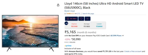 Image of Lloyd 146cm (58 Inches) Ultra HD Android Smart LED TV 