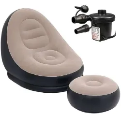 L N STORE Inflatable Comfort Sofa Chair with Foot Stool & Air Pump | Leatherette 3 Seater Inflatable Sofa (Color - GRAY,