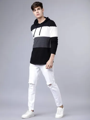 Image of LOCOMOTIVE  Men Solid Hooded Neck Pure Cotton Black T-Shirt