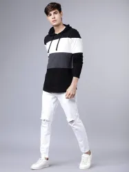 LOCOMOTIVE  Men Solid Hooded Neck Pure Cotton Black T-Shirt