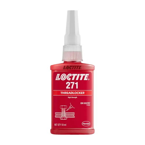 Image of Loctite Threadlocker Red 271 locks, seals threaded fasteners permanently