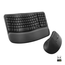 Logitech Wave Keys & Lift Vertical Mouse - Ergonomic Wireless Keyboard and Mouse Combo - with Cushioned Palm Rest, Easy-