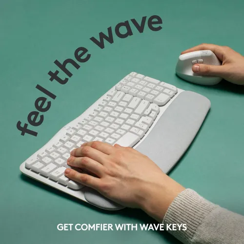 Image of Logitech Wave Keys Wireless Ergonomic Keyboard with Cushioned Palm Rest, Comfortable Natural Typing, Easy-Switch, Blueto