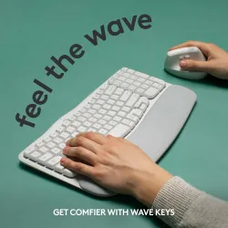 Logitech Wave Keys Wireless Ergonomic Keyboard with Cushioned Palm Rest, Comfortable Natural Typing, Easy-Switch, Blueto