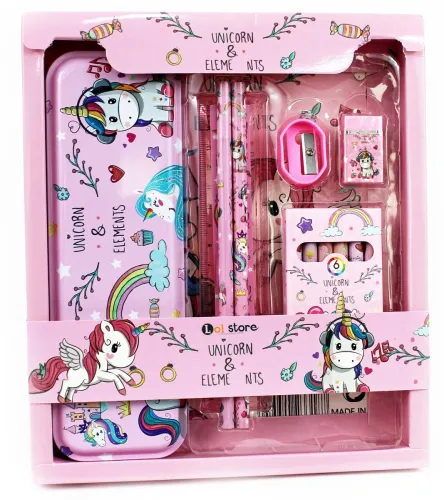 Image of LOL store unicorn cartoon multicolor unicorn designed stationery multi Art Metal Pencil Box (Set of 1, Pink)