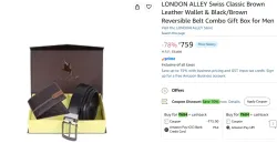 LONDON ALLEY Swiss Classic Brown Leather Wallet & Belt Combo Gift Box