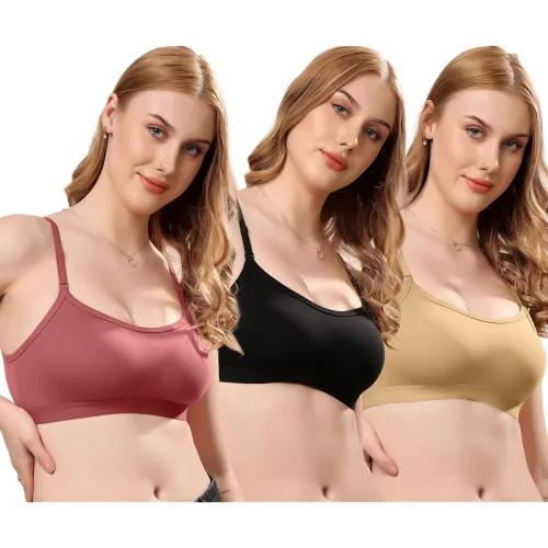 Image of London Hills Women's Cotton Sports Bra for Women Solid Bra Wireless & Non Padded Full Coverage Soft Hold Straps Super Co