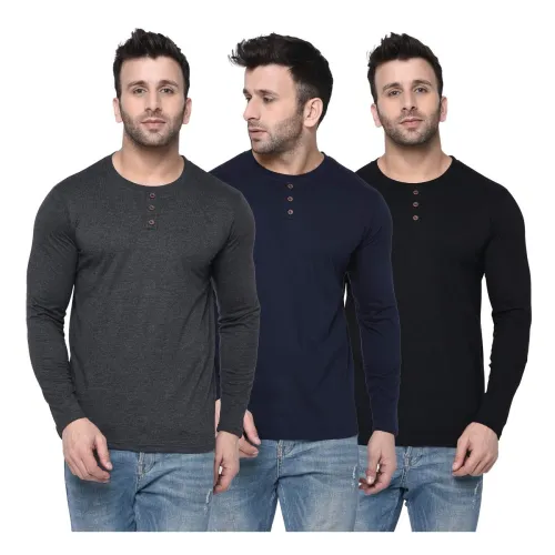 Image of London Hills Solid Men Cotton Blend T-Shirt (Pack of 3)