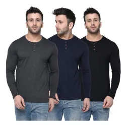 London Hills Solid Men Cotton Blend T-Shirt (Pack of 3)
