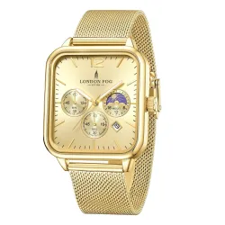 London Fog Hampstead Collection Chronograph Watch for Men with Square Dial, Luminous Hands & Hour Markers, Date Display & Mesh Metal Strap - LFM10007