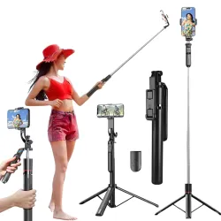 67-inch, Long Selfie Stick with Tripod Stand,Reinforced Tripod,360 Degree Rotation BT Selfie Stick for iPhone,Travel Vlogging Live Stream,Gopro,Camera,YouTube,selfi