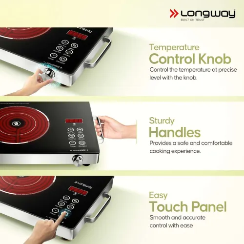 Image of Longway 2200 W Induction Cooktop Touch Panel (Silver, Black, Lumora Pro)