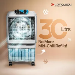 Longway Chill Pro 30 Ltr Portable Air Cooler for Home|Densenest Honeycomb Pads|