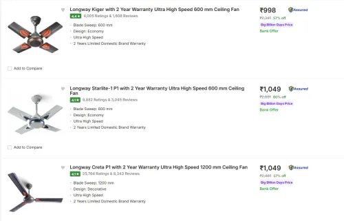 Image of Longway Fans Upto 60% Discount | Starting @ ₹998