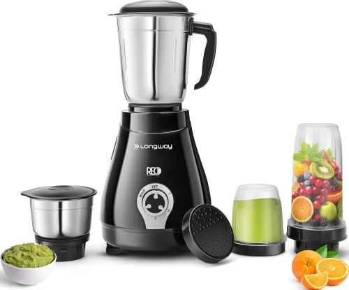 Image of Longway Reo 550 Watt Mixer Grinder with 4 Jars for Grinding.