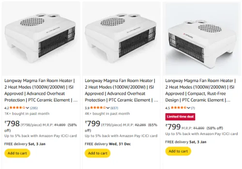 Image of Longway Room Heater Minimum 60% Discount