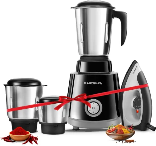 Image of Longway Roto Max 500W 3-Jar Mixer Grinder, Black/Gray
