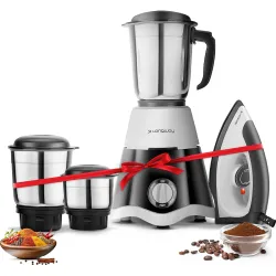 Longway Super Dlx Mixer Grinder with Kwid 1100W Dry Iron | Up to 700 Watt Powerful Motor | 3 Jars for Grinding, Mixing, 