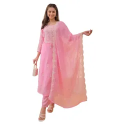 LookMark Womens Chanderi Chikankari Kurta Set with Dupatta