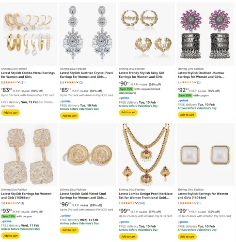 Image of LOOT | Earrings for Women and Girls @ Up to 97% OFF